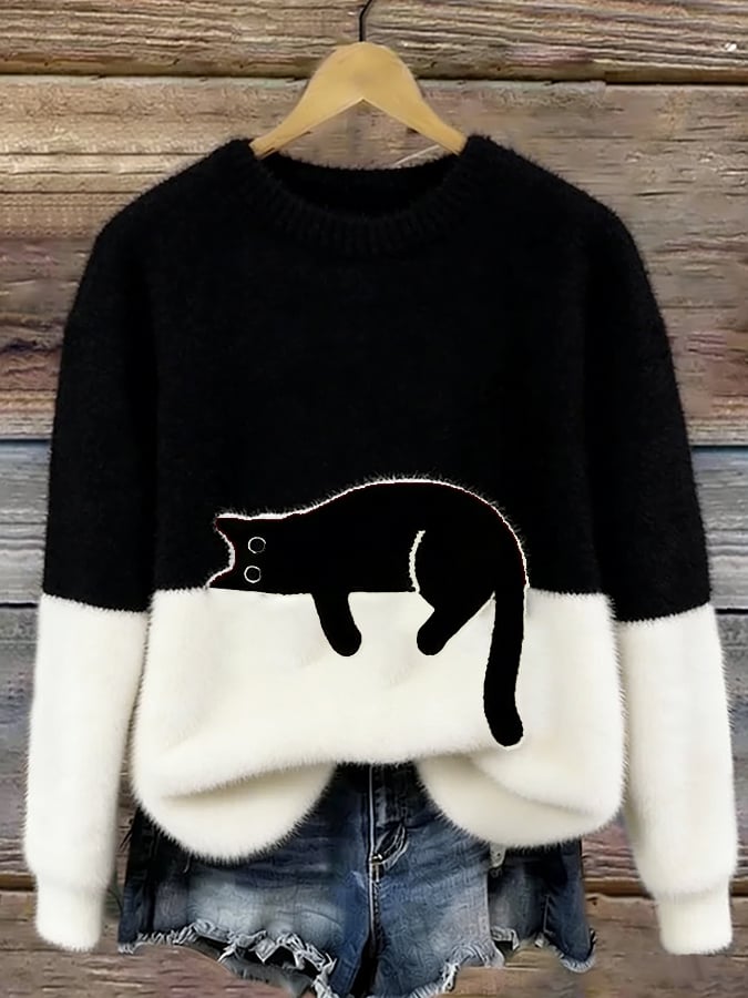 Sylvia™ | Elegant Oversized Jumper with Cat Design