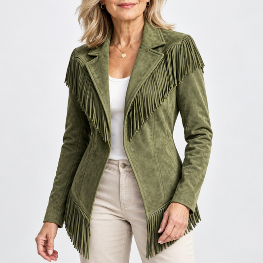 Harriet™ | Womens Faux Suede Fringe Jacket