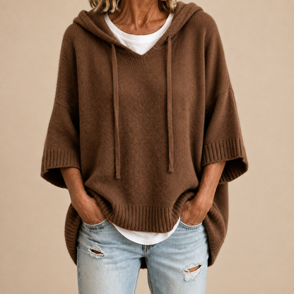 Vivienne™ | Knitted Hooded Poncho with Three-Quarter Sleeves