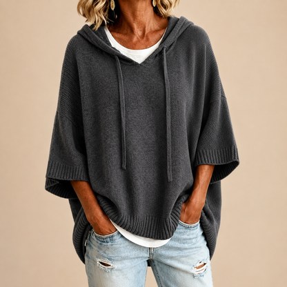 Vivienne™ | Knitted Hooded Poncho with Three-Quarter Sleeves