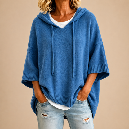 Vivienne™ | Knitted Hooded Poncho with Three-Quarter Sleeves