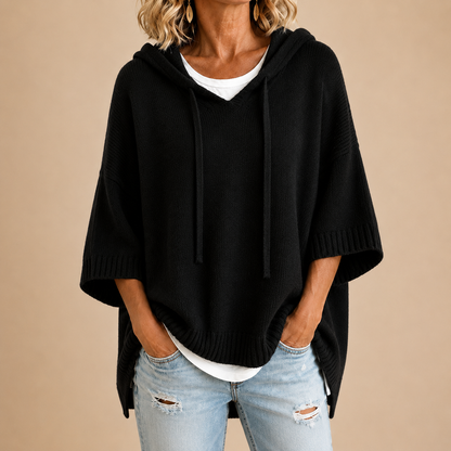 Vivienne™ | Knitted Hooded Poncho with Three-Quarter Sleeves