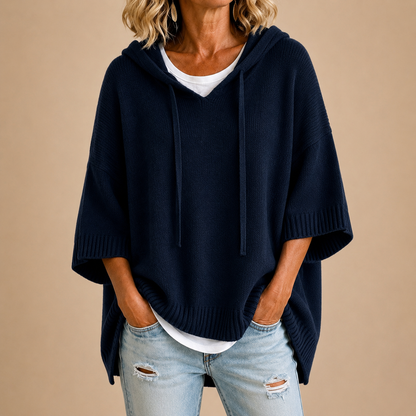 Vivienne™ | Knitted Hooded Poncho with Three-Quarter Sleeves