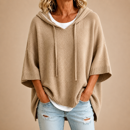 Vivienne™ | Knitted Hooded Poncho with Three-Quarter Sleeves