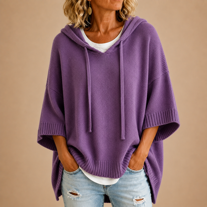 Vivienne™ | Knitted Hooded Poncho with Three-Quarter Sleeves