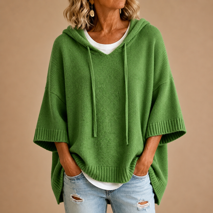 Vivienne™ | Knitted Hooded Poncho with Three-Quarter Sleeves